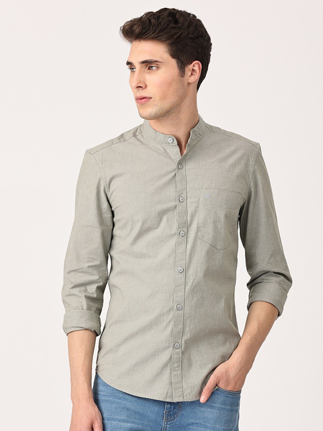 

Crosscreek Men Grey Comfort Slim Fit Pure Cotton Casual Shirt