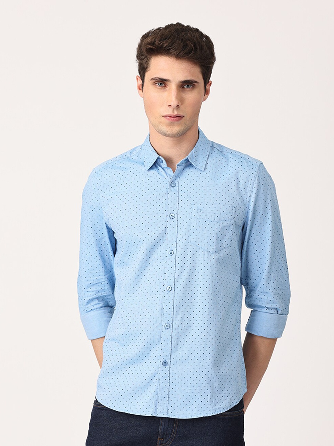 

Crosscreek Men Comfort Slim Fit Printed Pure Cotton Casual Shirt, Blue