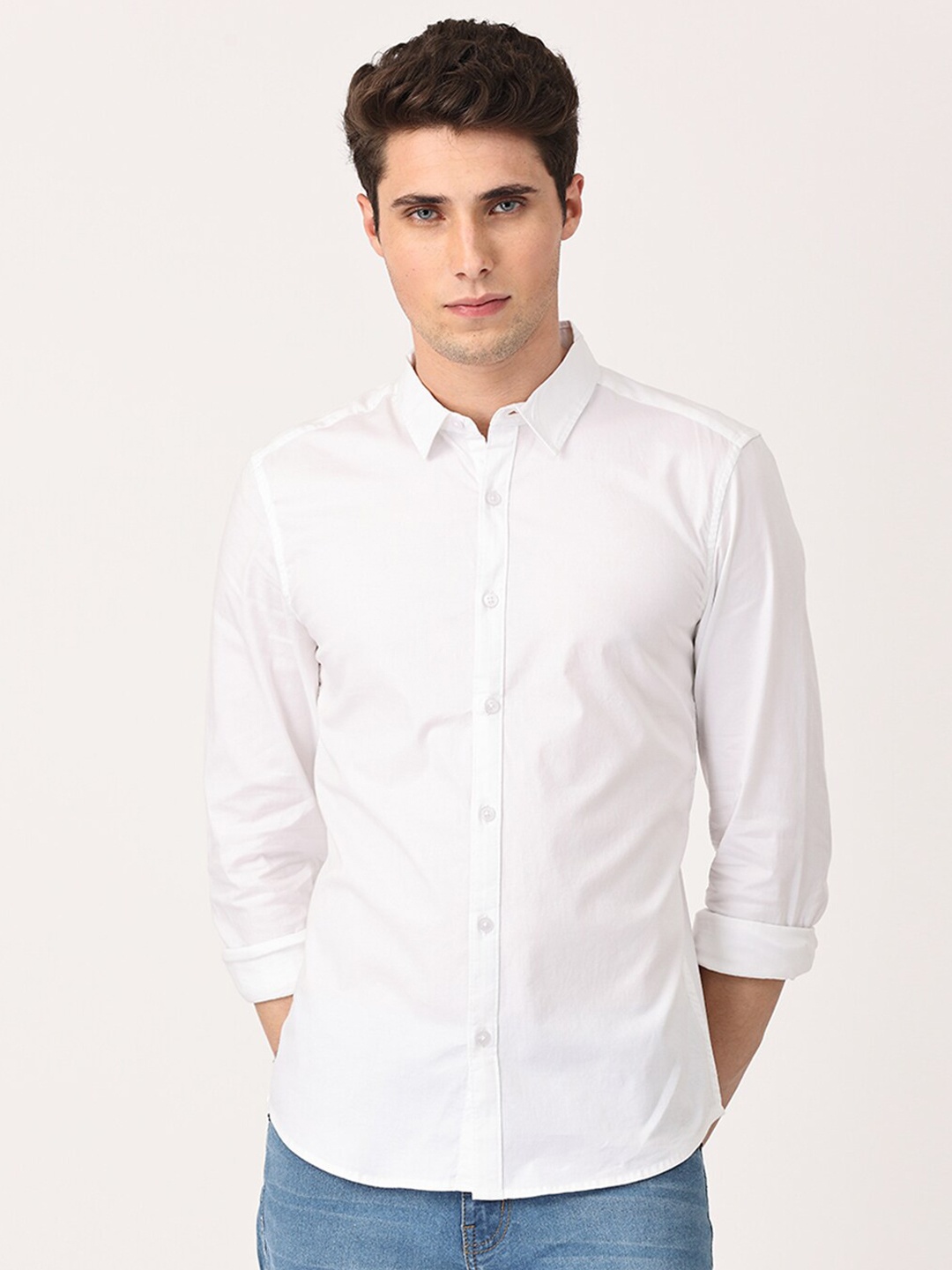 

Crosscreek Men White Comfort Slim Fit Casual Shirt