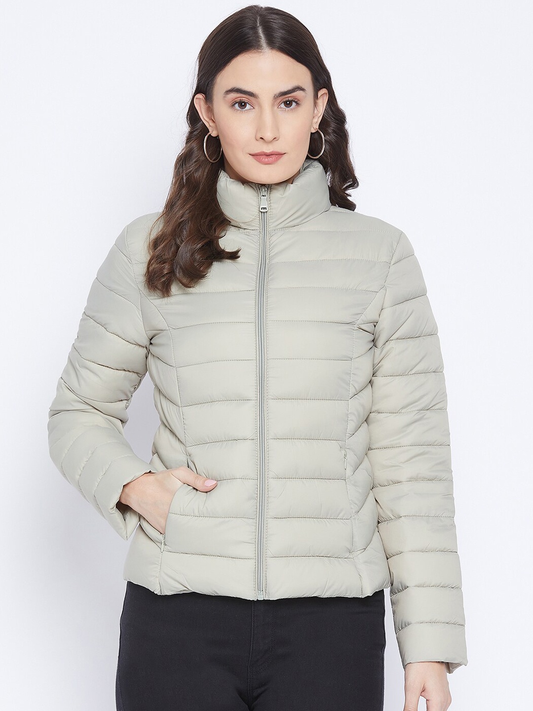 

Madame Women Plus Size Grey Solid Puffer Jacket
