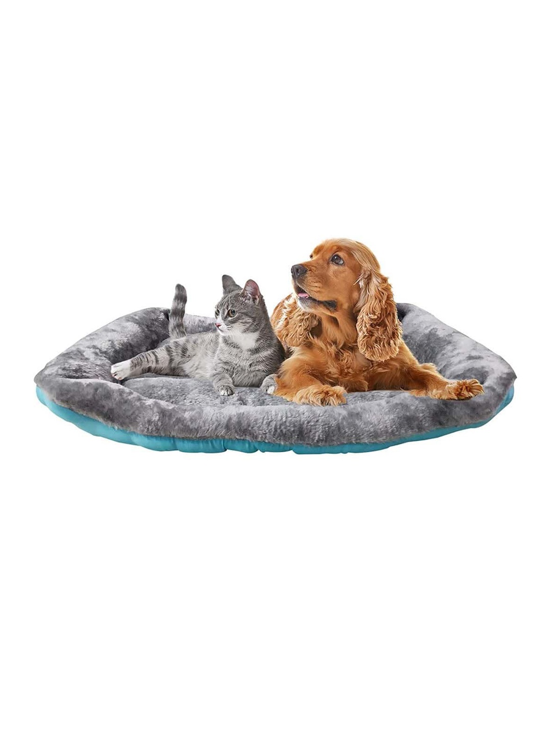 

Lulala Grey Solid Reversible Bolster Velvet Dog Bed, Blue