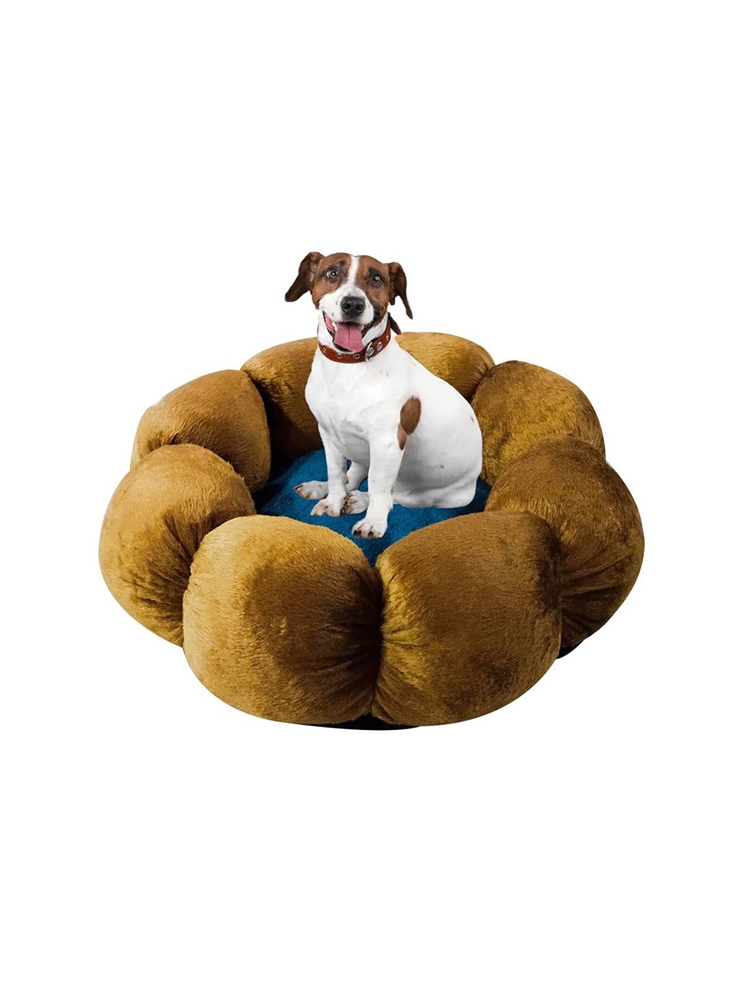 

Lulala Brown & Blue Solid Paw Round Pet Bed