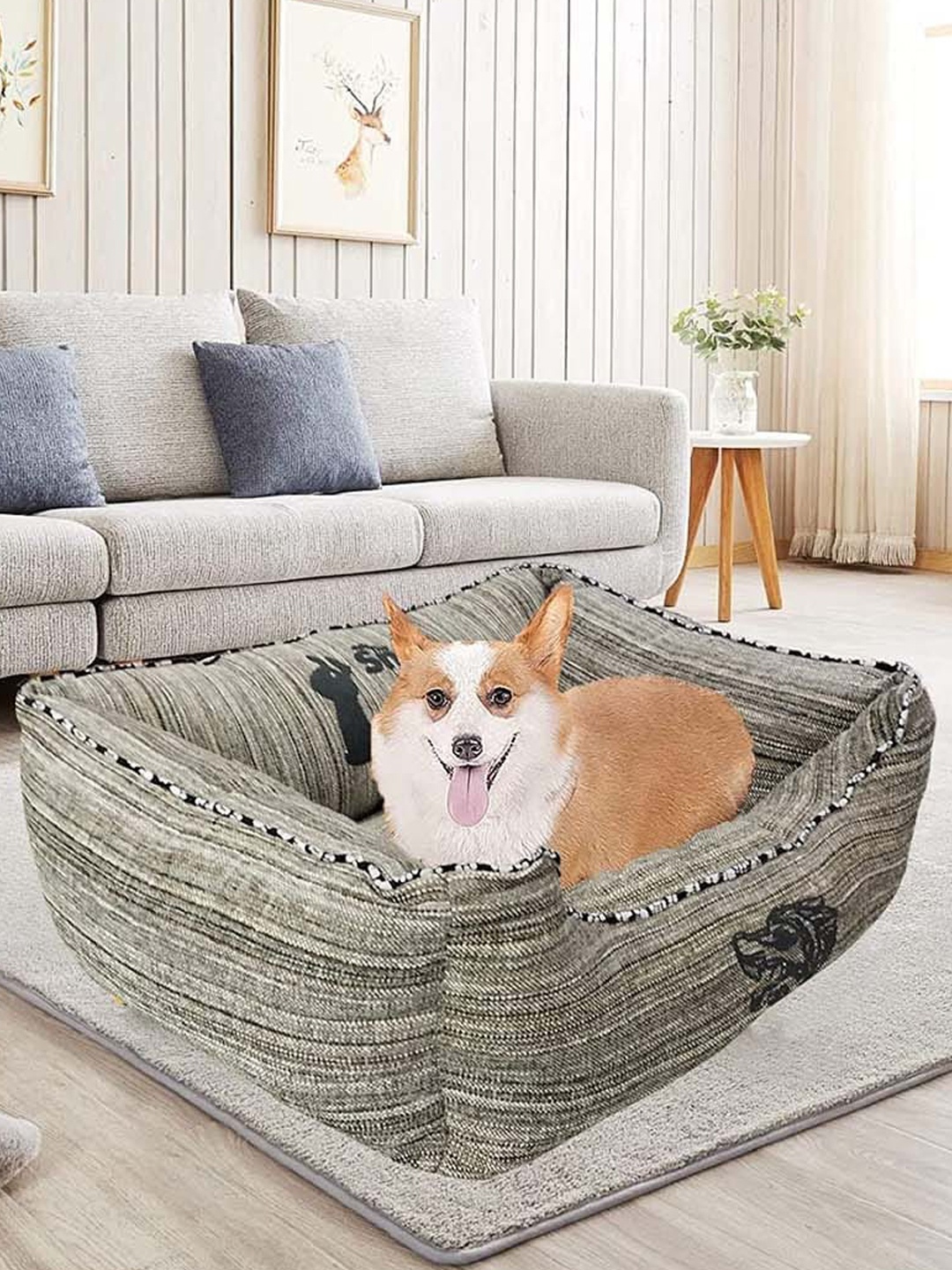 

Lulala Grey Solid Paw Rectangle Dog Bed