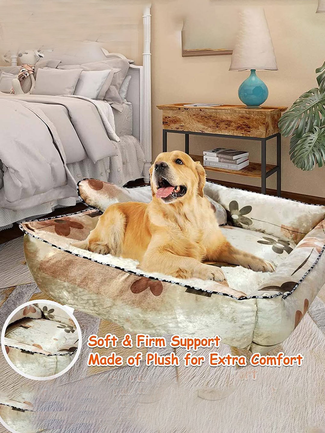

Lulala Cream-Colored Printed Dog Pet Bed With Cushion