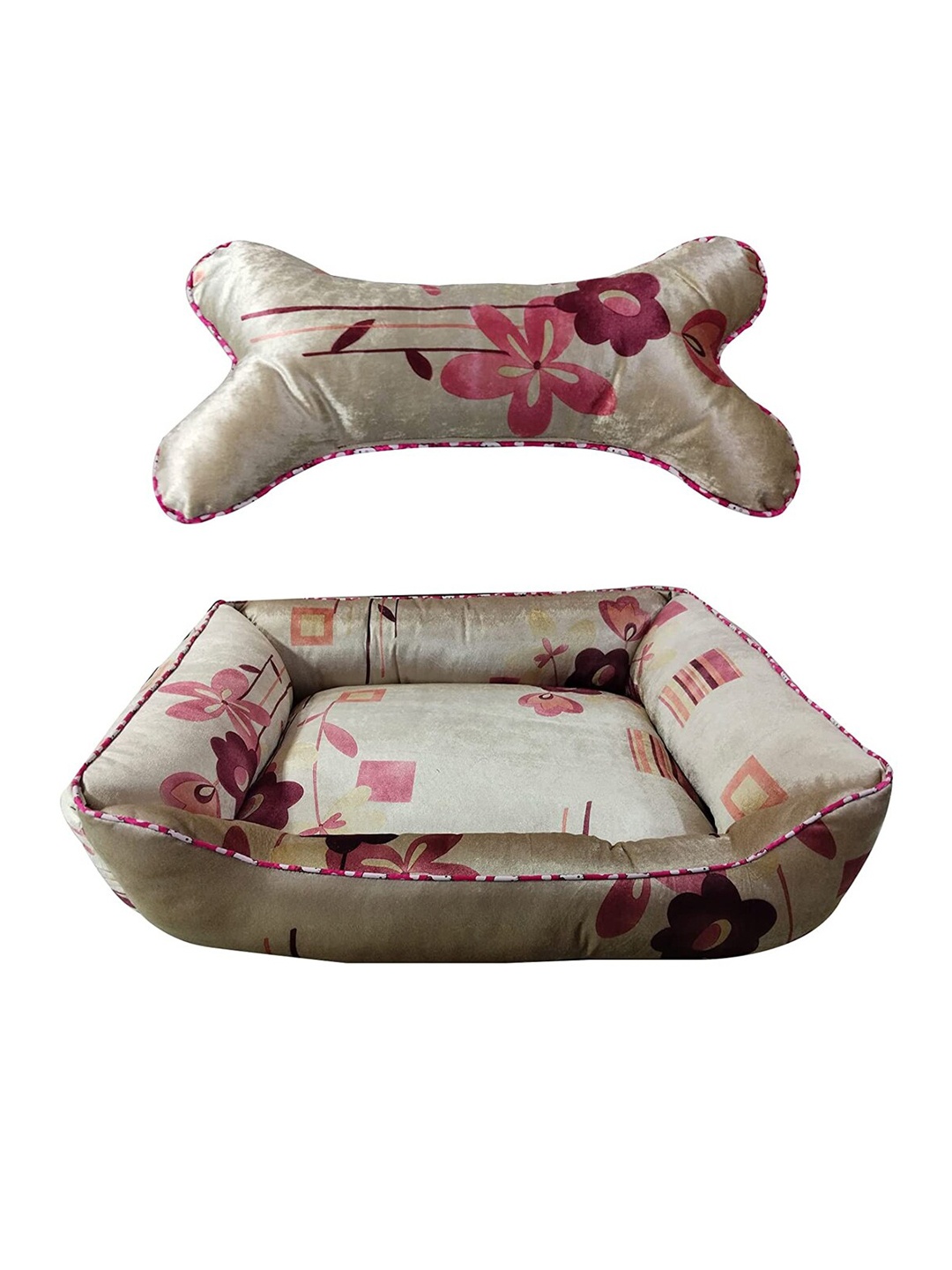 

Lulala Cream Coloured Printed Rectangle Pet Beds With Cushion