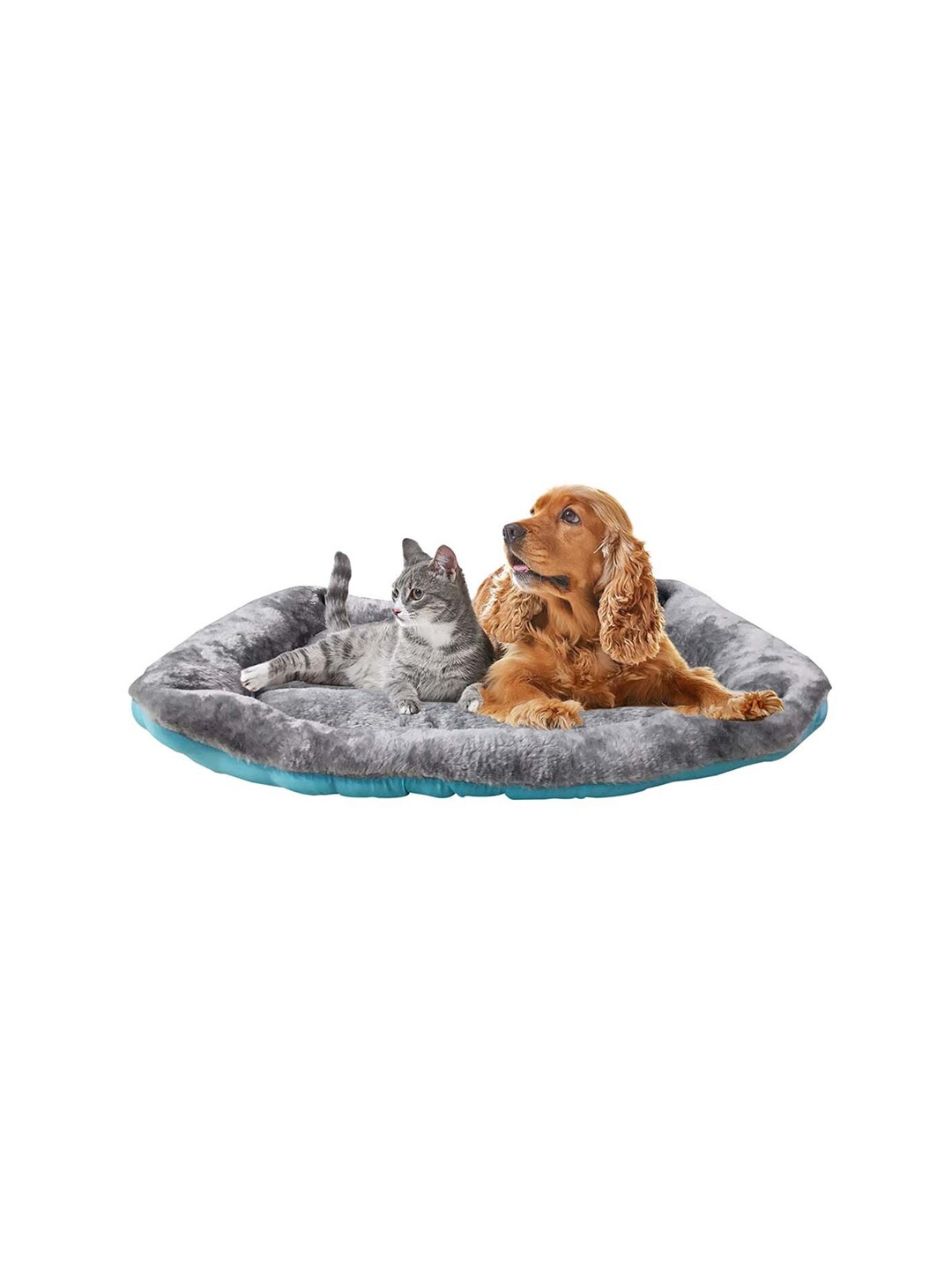 

Lulala Sky Blue & Grey Solid Reversible Bolster Velvet Dog Bed
