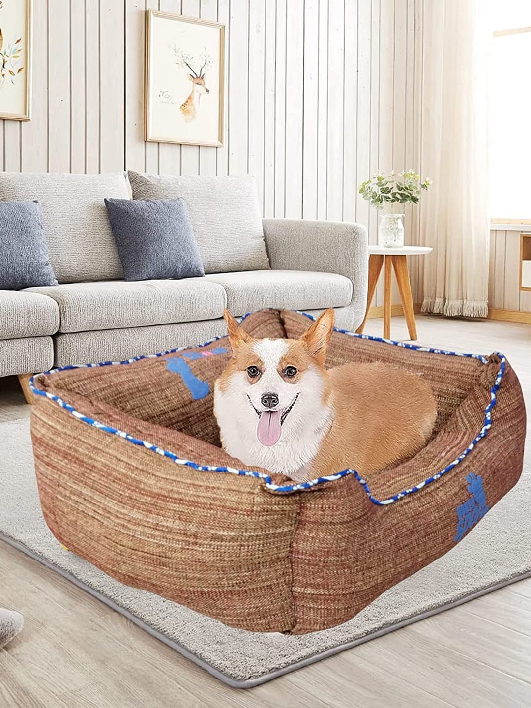 

Lulala Brown Printed Paw Rectangle Dog Bed