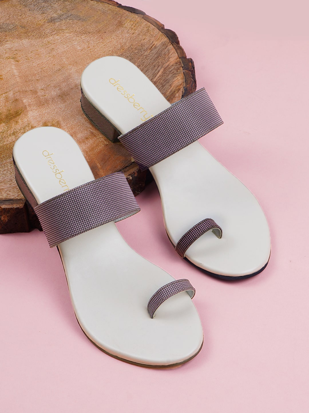 

DressBerry Block Heel Canvas Sandals Heels, Purple