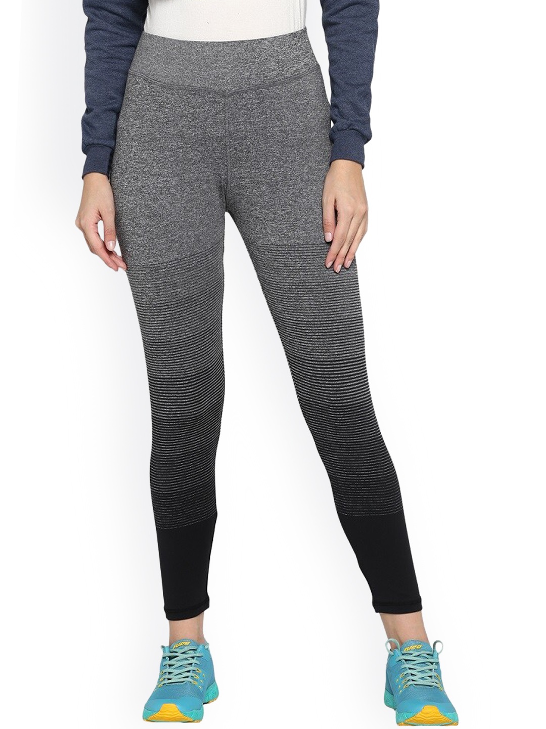 

FURO by Red Chief Women Black & Grey Cotton Solid Ombre Tights