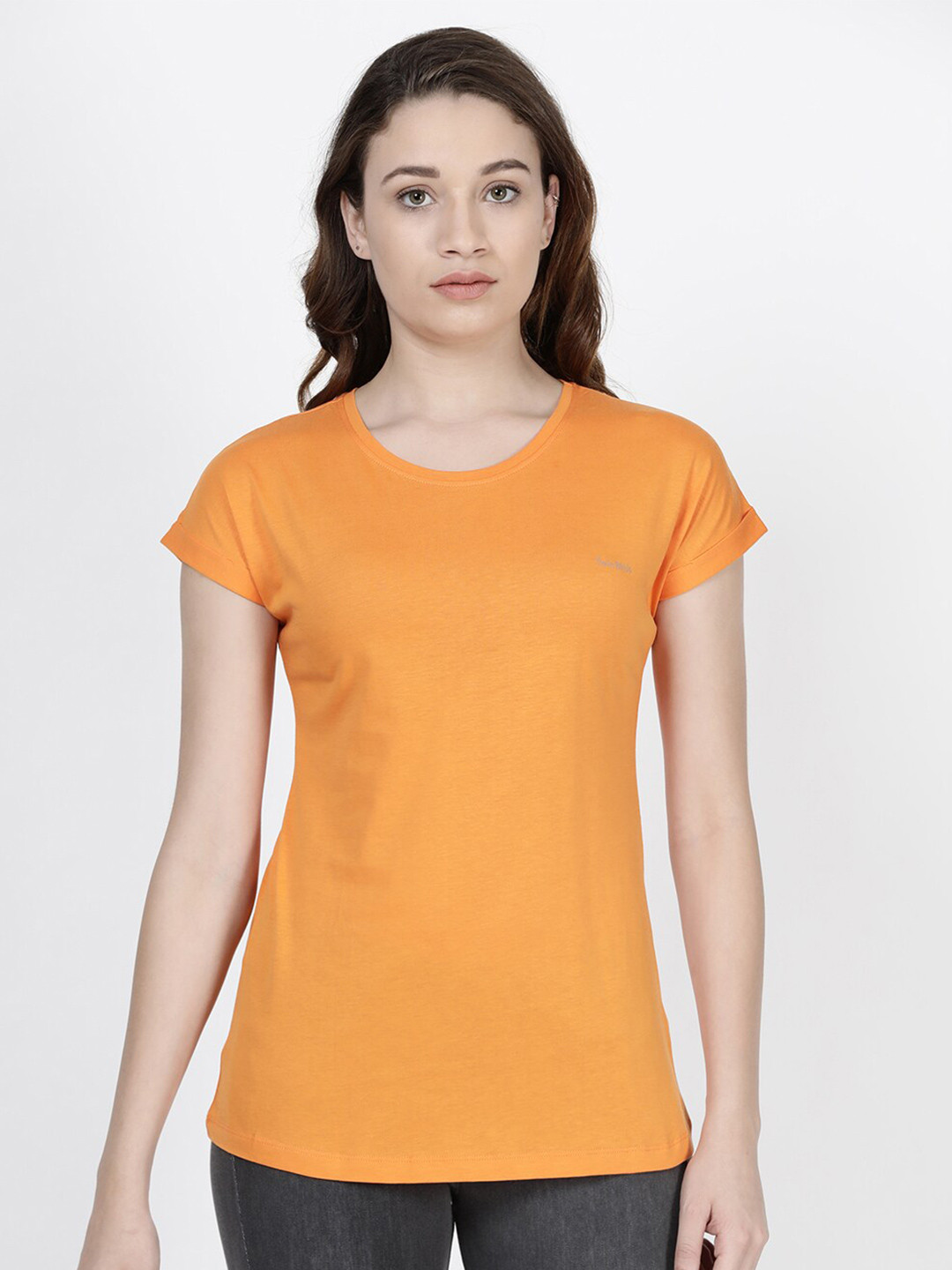 

TWIN BIRDS Women Orange Pure Cotton T-shirt