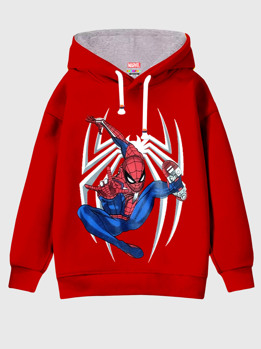 

KUCHIPOO Boys Red Printed Hooded Fleece Sweatshirt