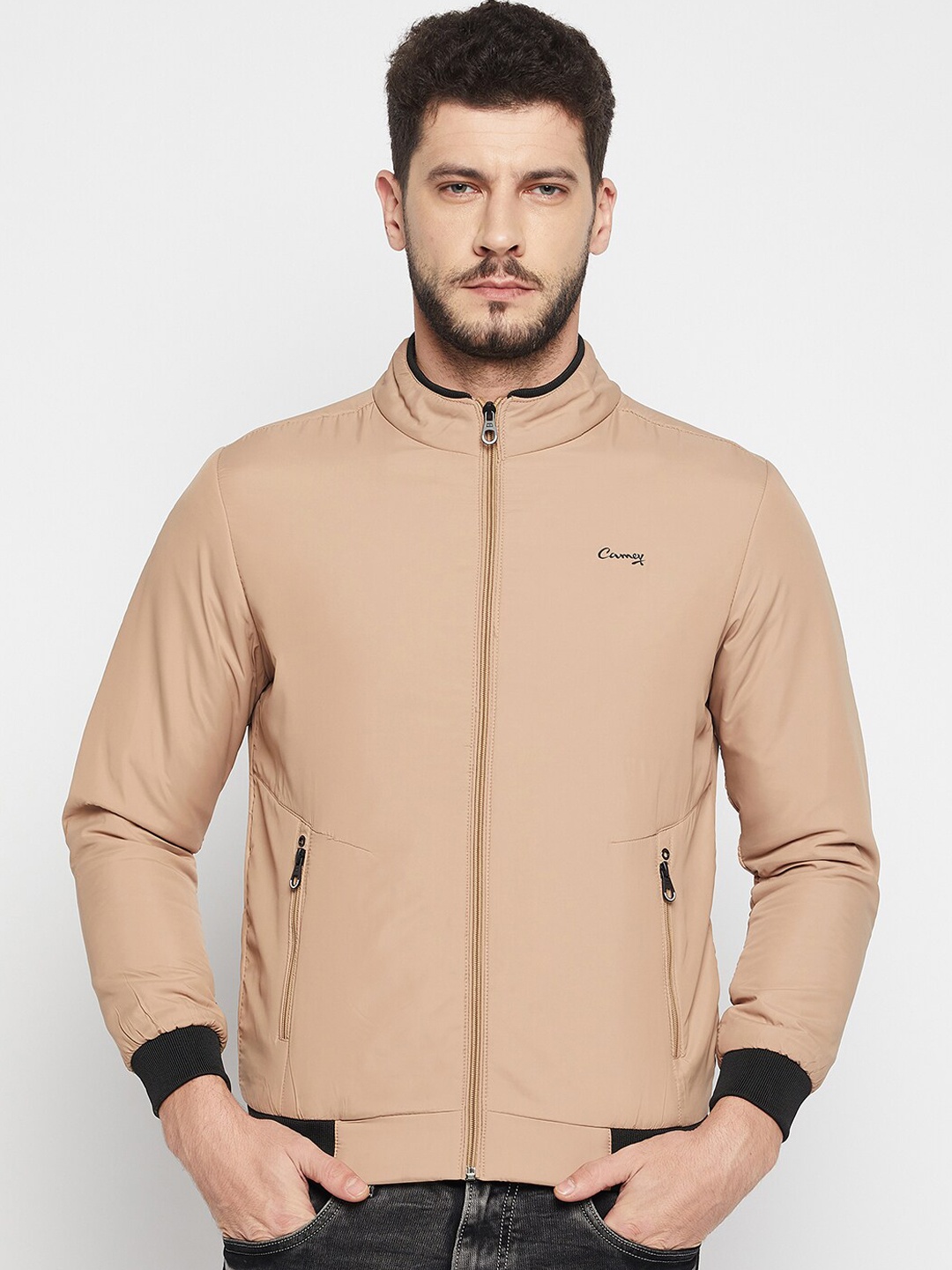 

Camey Men Beige Lightweight Bomber Jacket