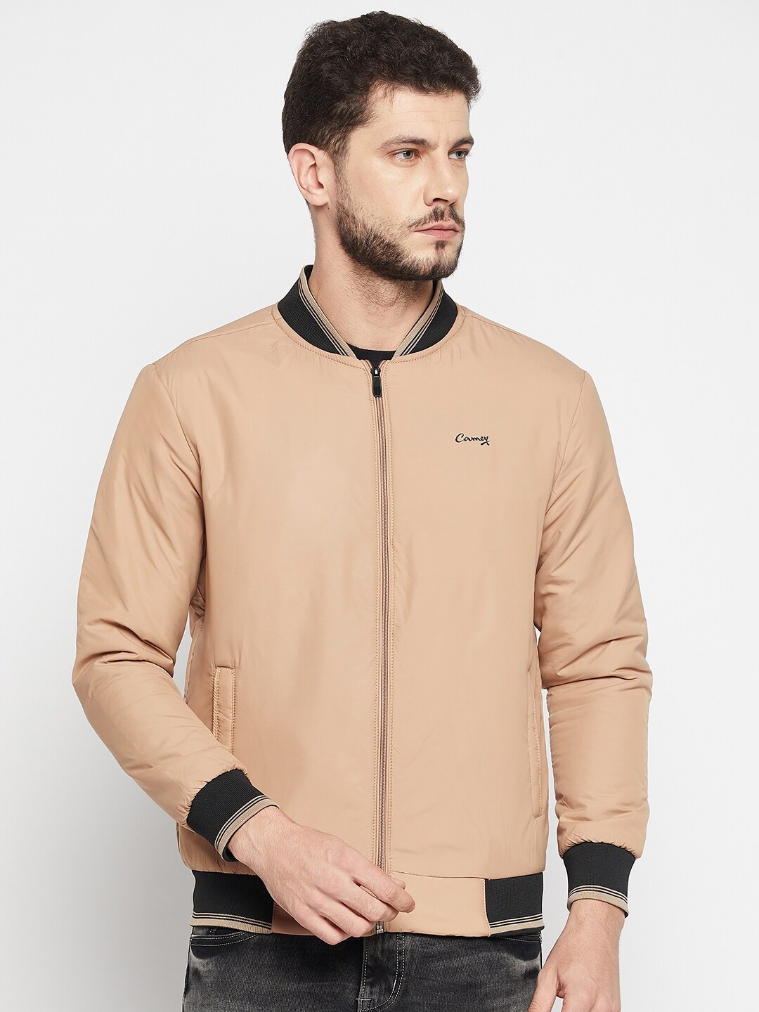 

Camey Men Beige Lightweight Bomber Jacket