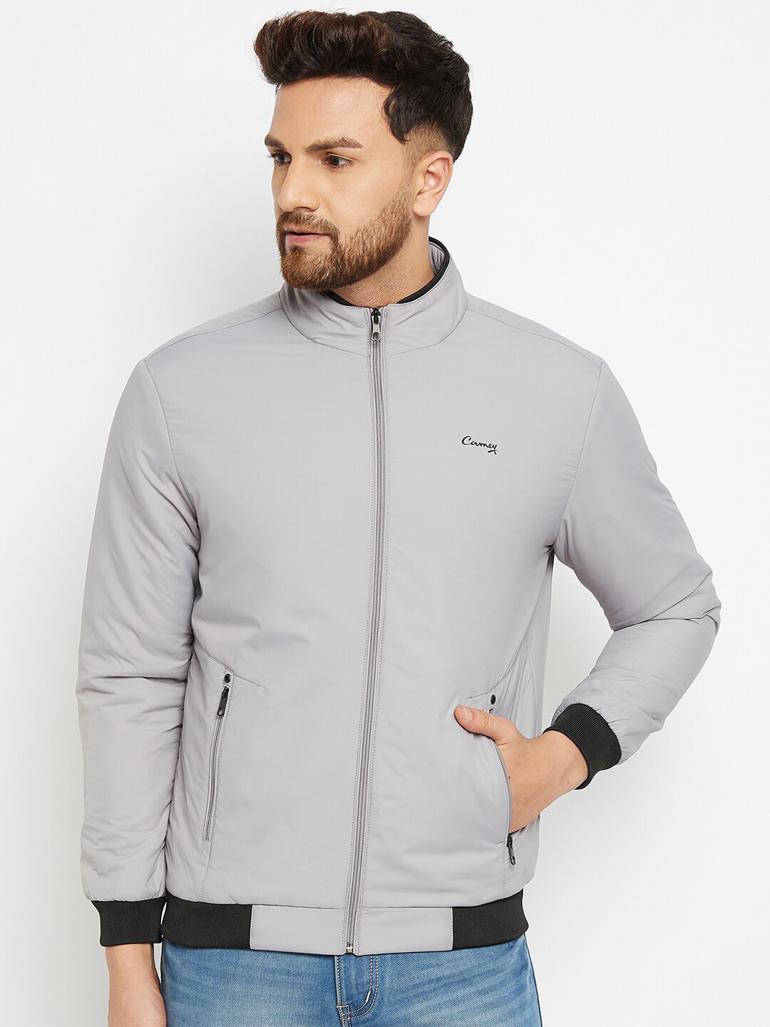 

Camey Men Grey Lightweight Bomber Jacket