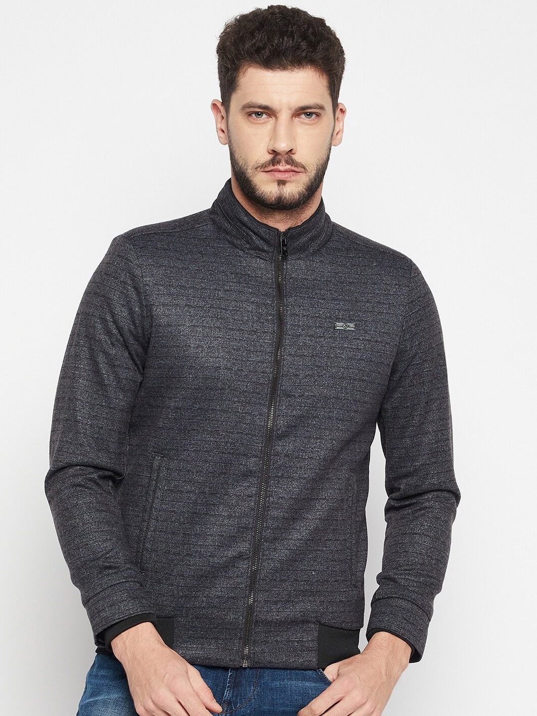 

Camey Men Black Striped Lightweight Bomber Jacket