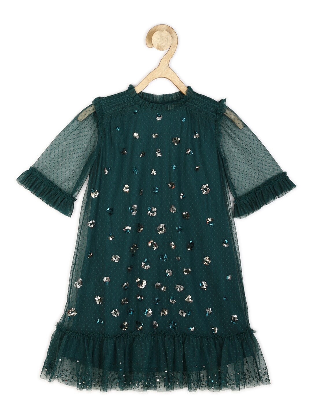 

Peter England Girls Green Embellished A-Line Dress