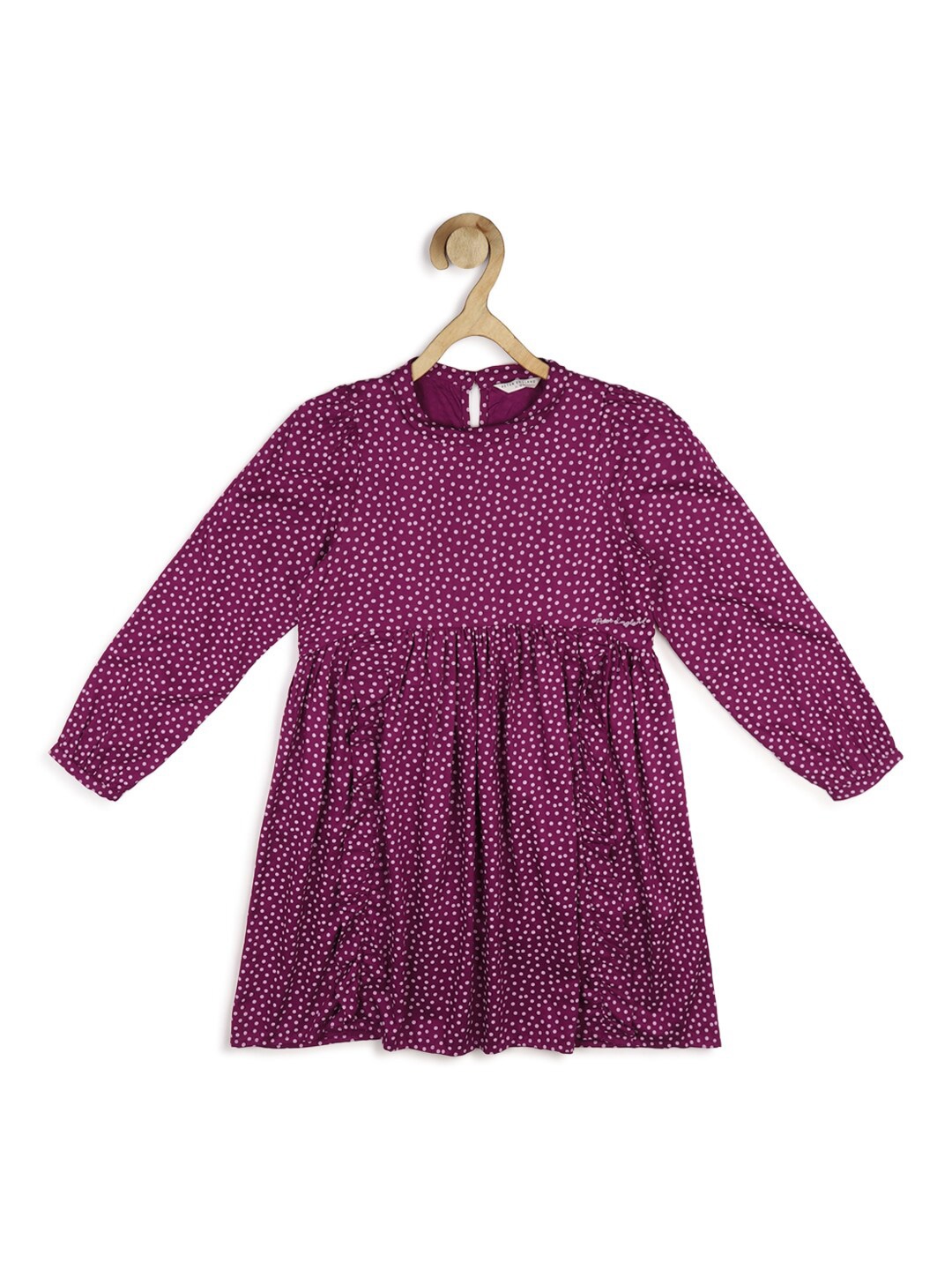 

Peter England Girls Polka Dots Printed A-Line Dress, Purple