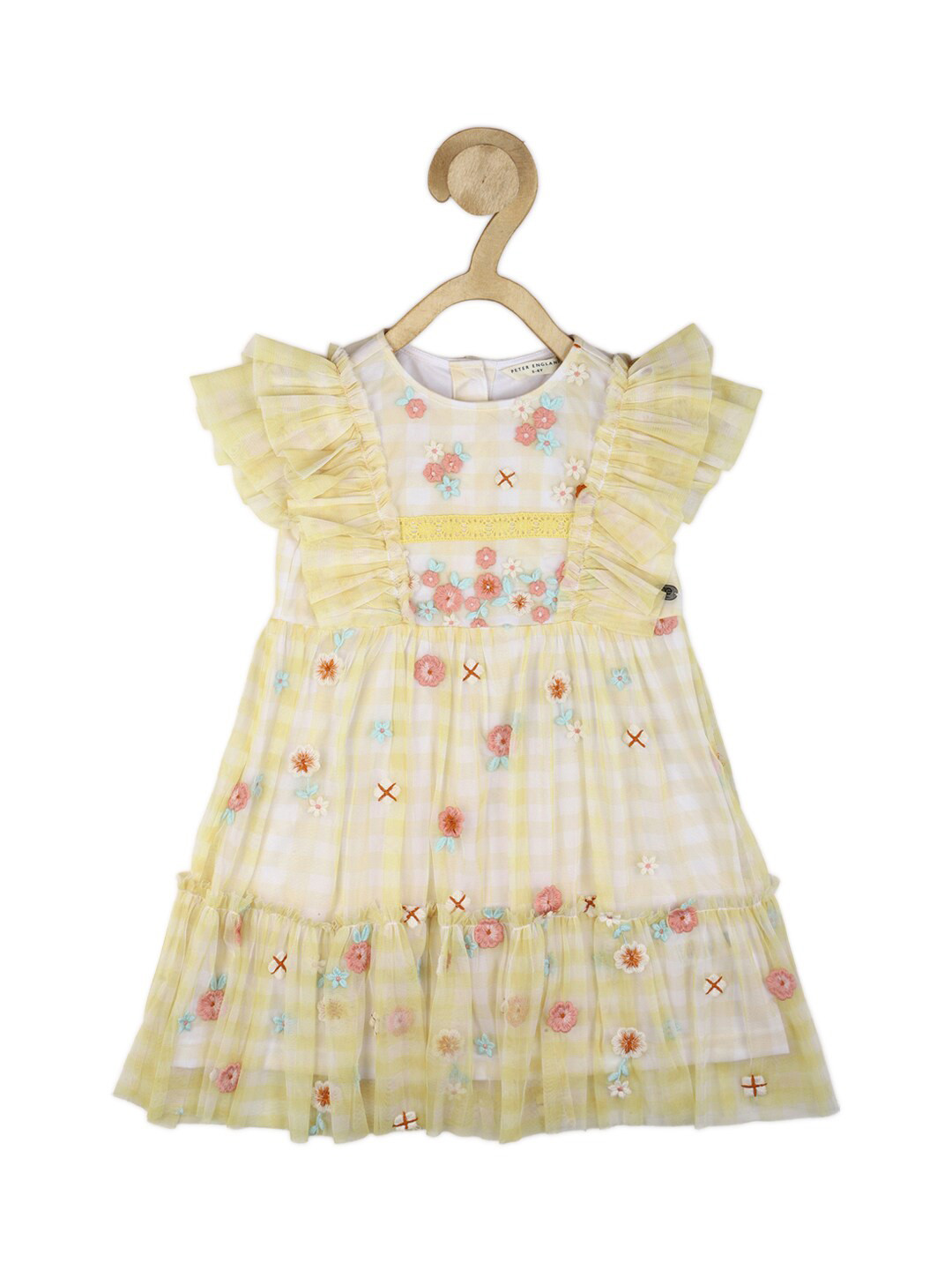 

Peter England Girls Yellow & White Floral Embroidered A-Line Dress