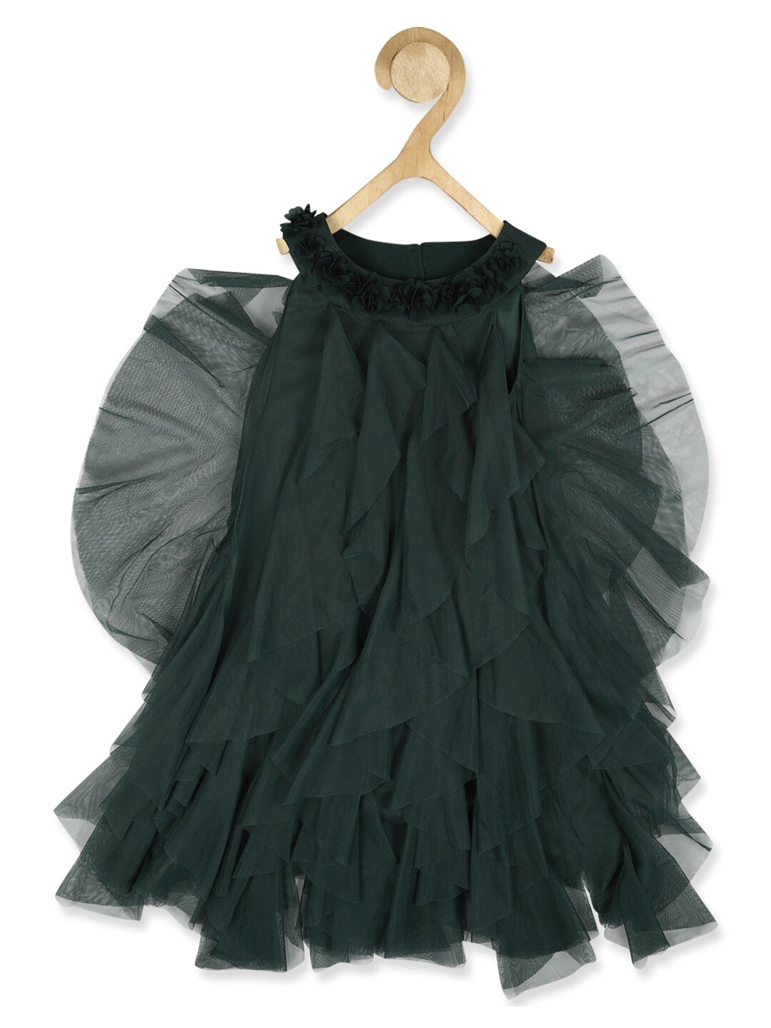 

Peter England Girls Green Ruffled A-Line Dress