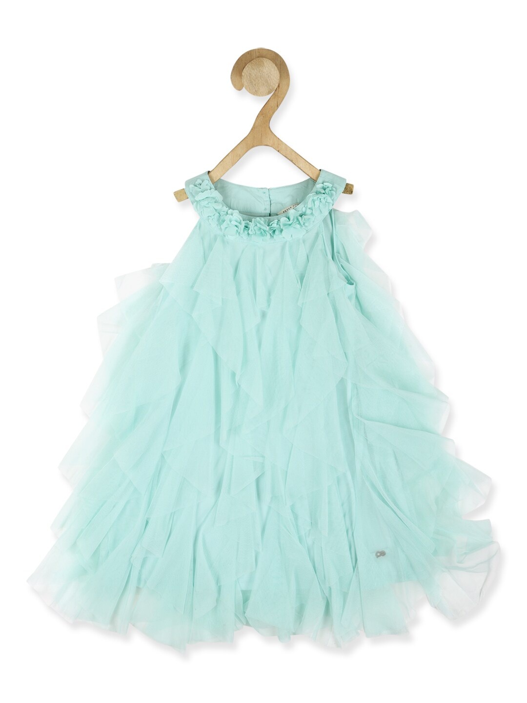 

Peter England Girls Green Ruffled A-Line Dress