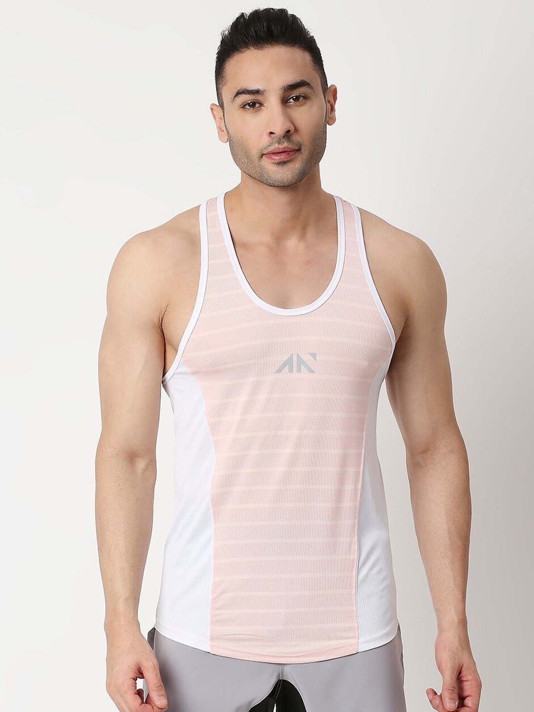 

AESTHETIC NATION Men Pink & White Colorblocked Innerwear Gym Vests