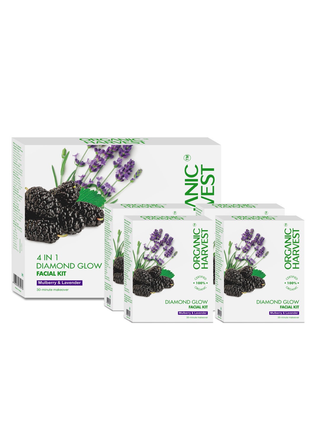 

Organic Harvest 4-in-1 Diamond Glow Facial Kit with Mulberry & Lavender Extracts, Red