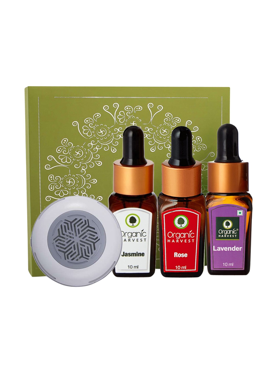 

Organic Harvest Set Of 3 Lavender, Rose & Jasmine Essential Oil With Diffuser 10ml Each, Brown