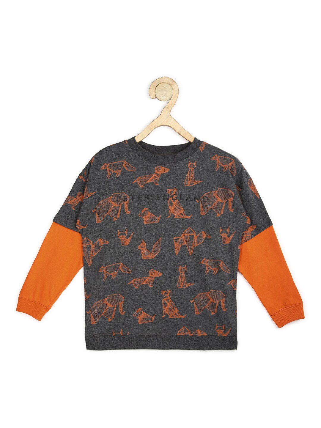 

Peter England Boys Grey Printed Pure Cotton Sweatshirt