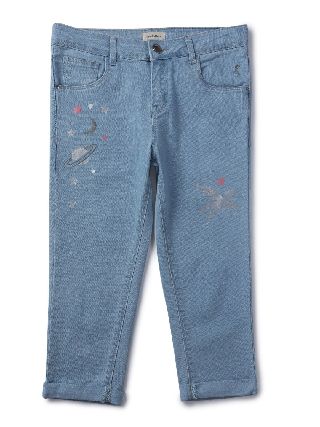 

Gini and Jony Girls Blue Printed Capris
