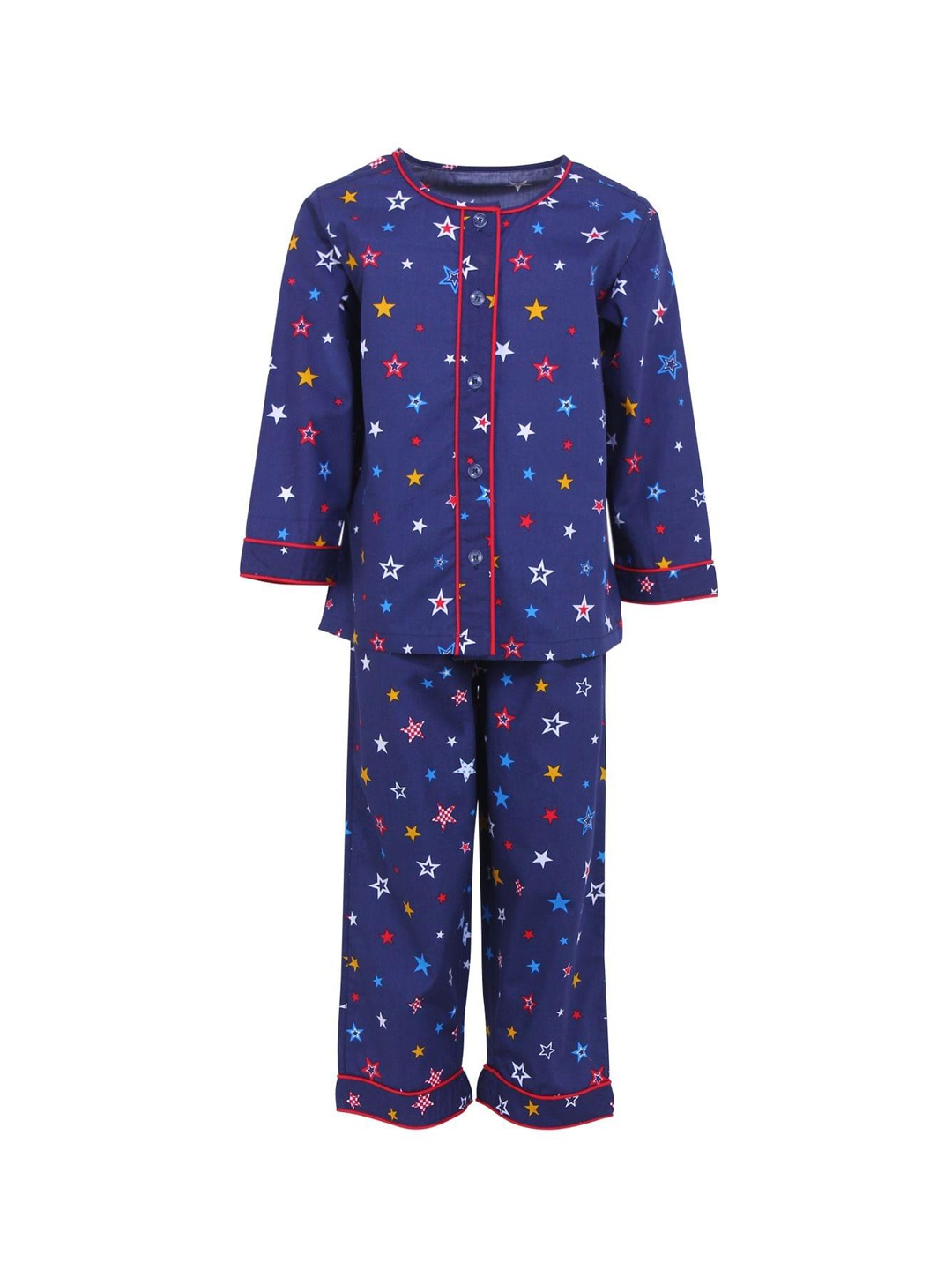 

A Little Fable Girls Navy Blue & Red Printed Pure Cotton Night suit
