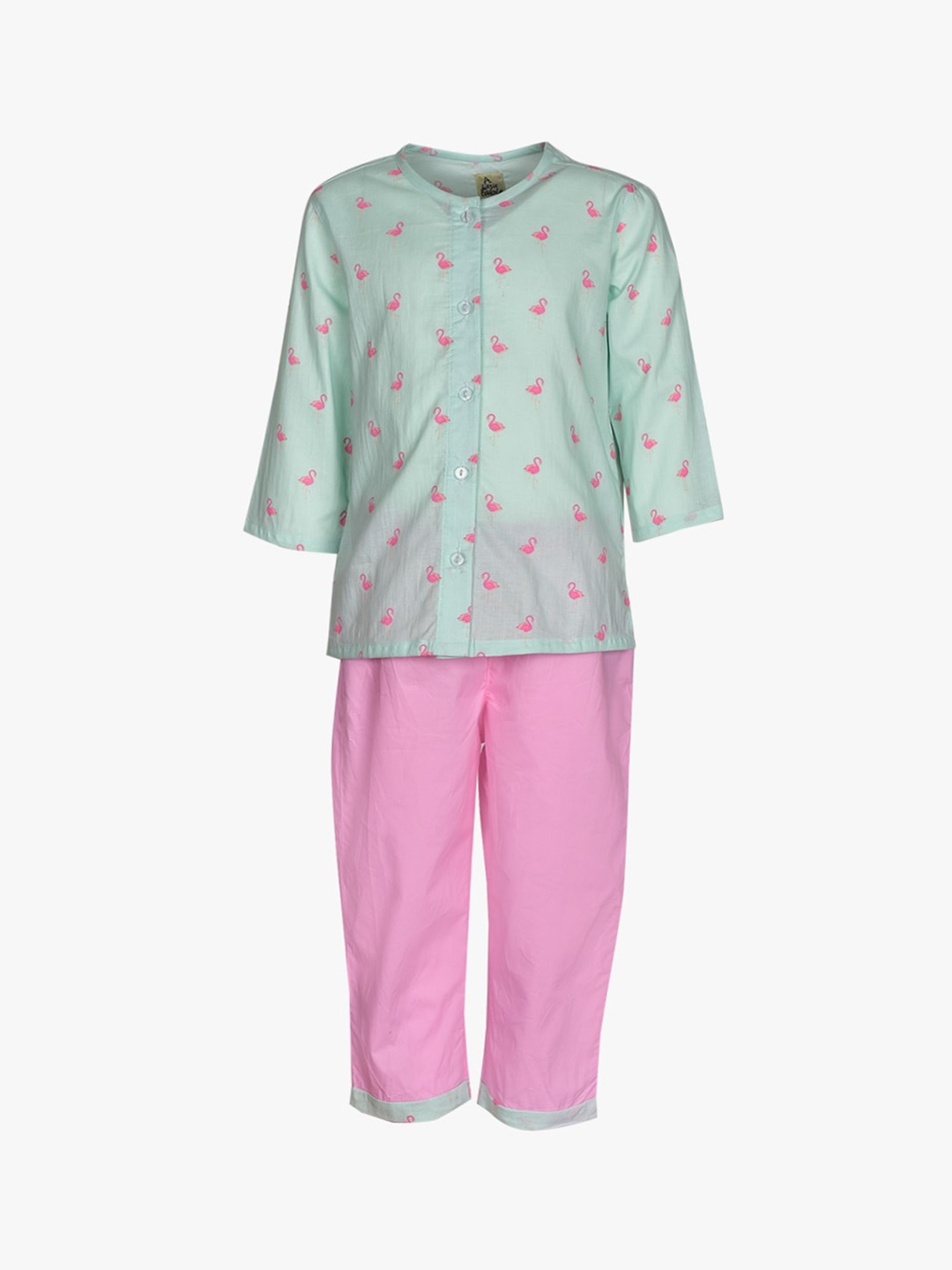 

A Little Fable Girls Green & Pink Printed Pure Cotton Night suit