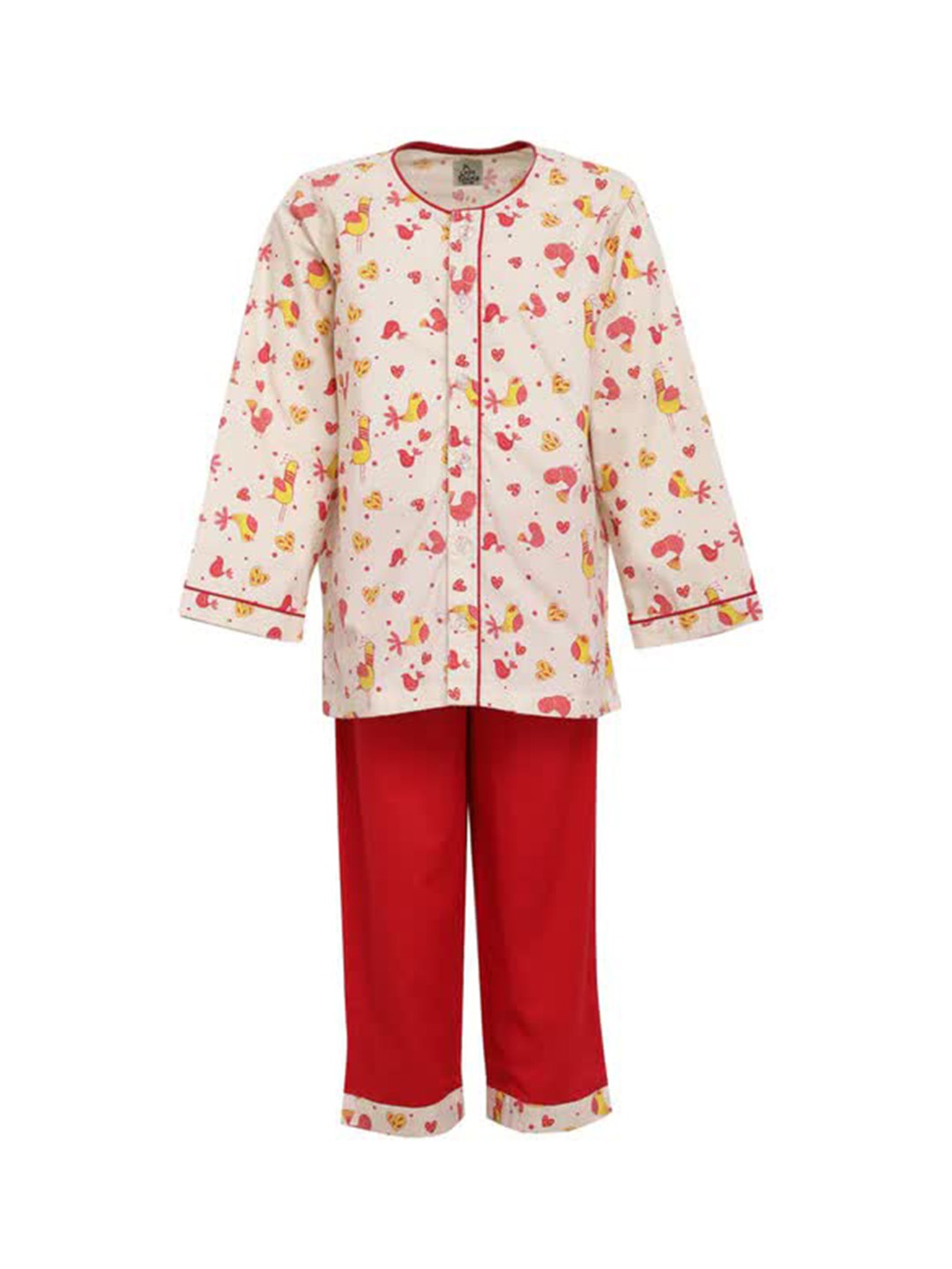 

A Little Fable Girls Red & Rose Printed Pure Cotton Night suit
