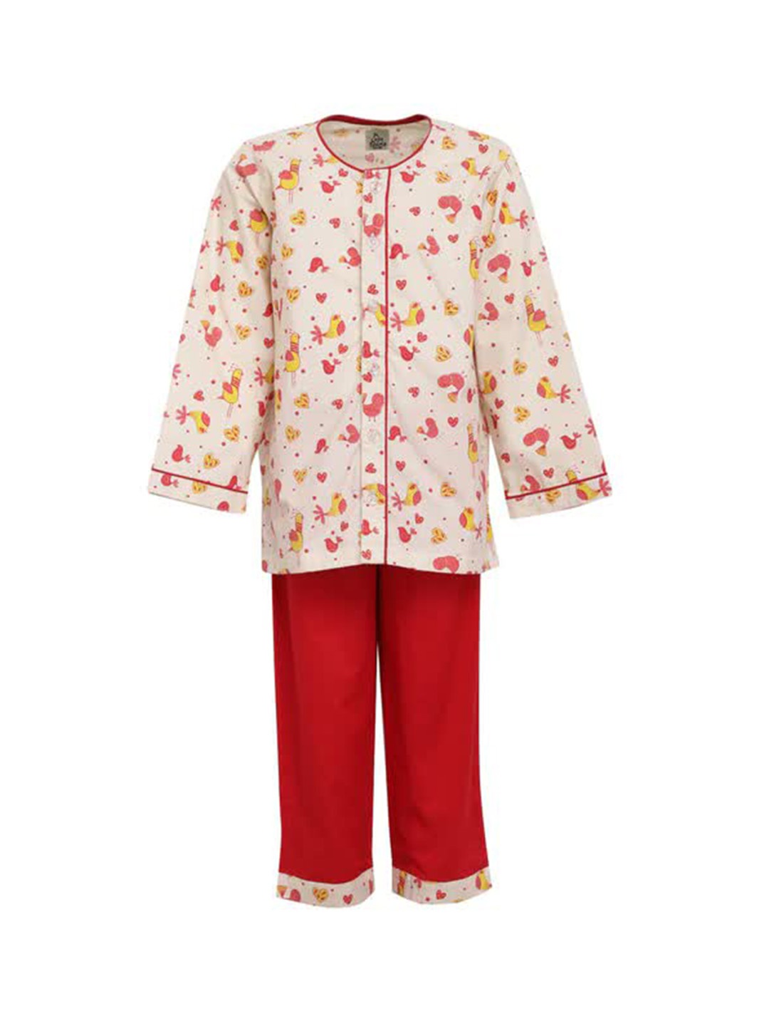 

A Little Fable Girls White & Red Printed Pure Cotton Night suit