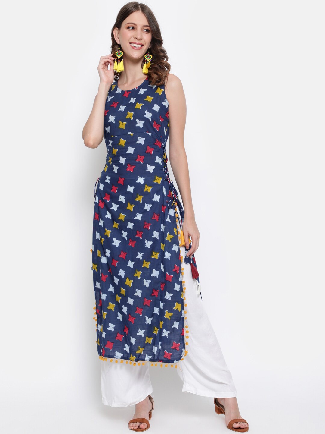 

antaran Abstract Printed Gotta Patti Cotton Kurta, Blue