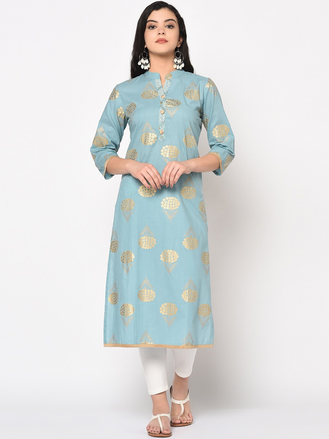 

antaran Women Blue Floral Printed Cotton Kurta