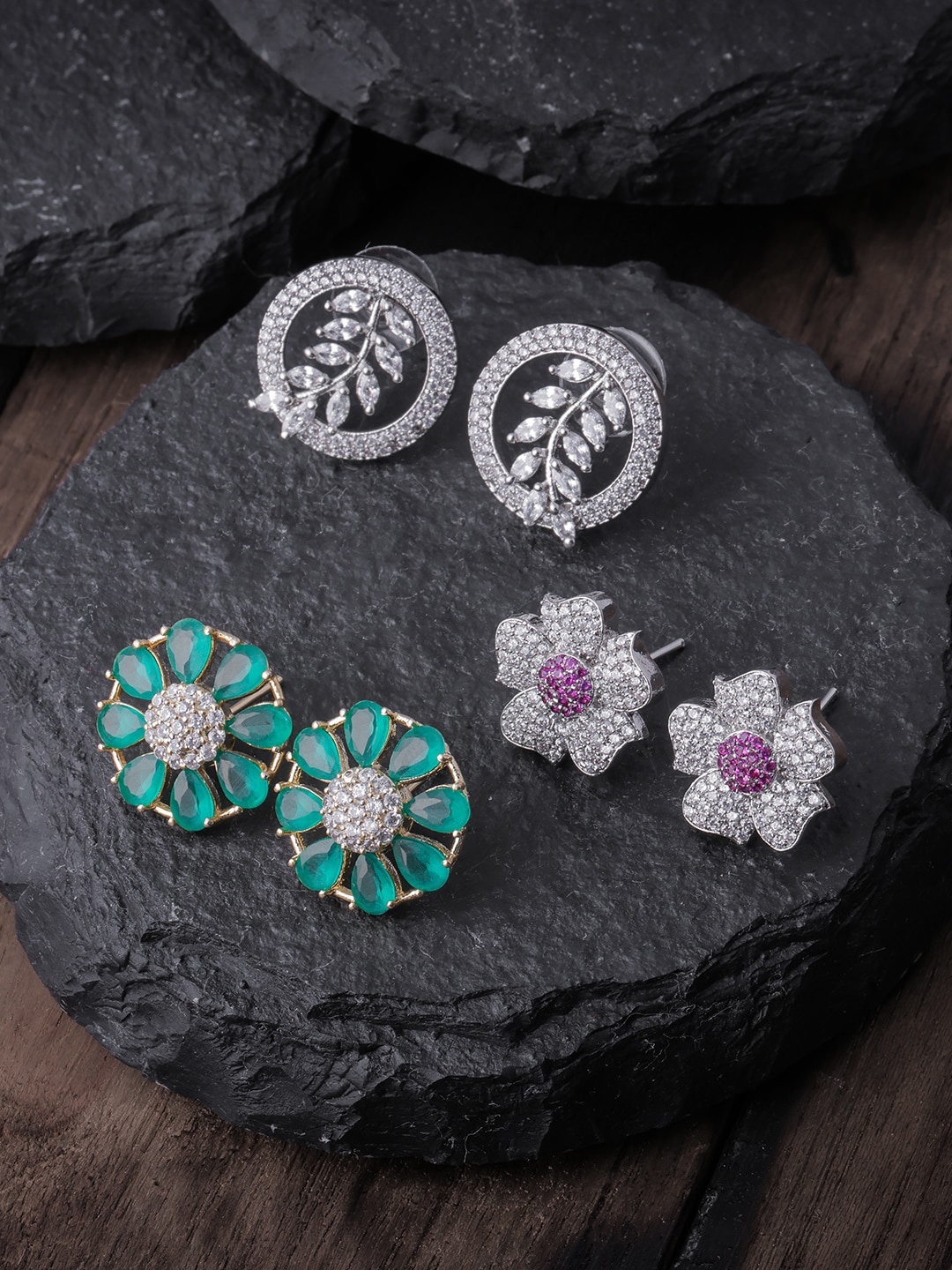 

Brandsoon Silver-Plated & Turquoise Blue Pack of 3 Feather Shaped Studs Earrings