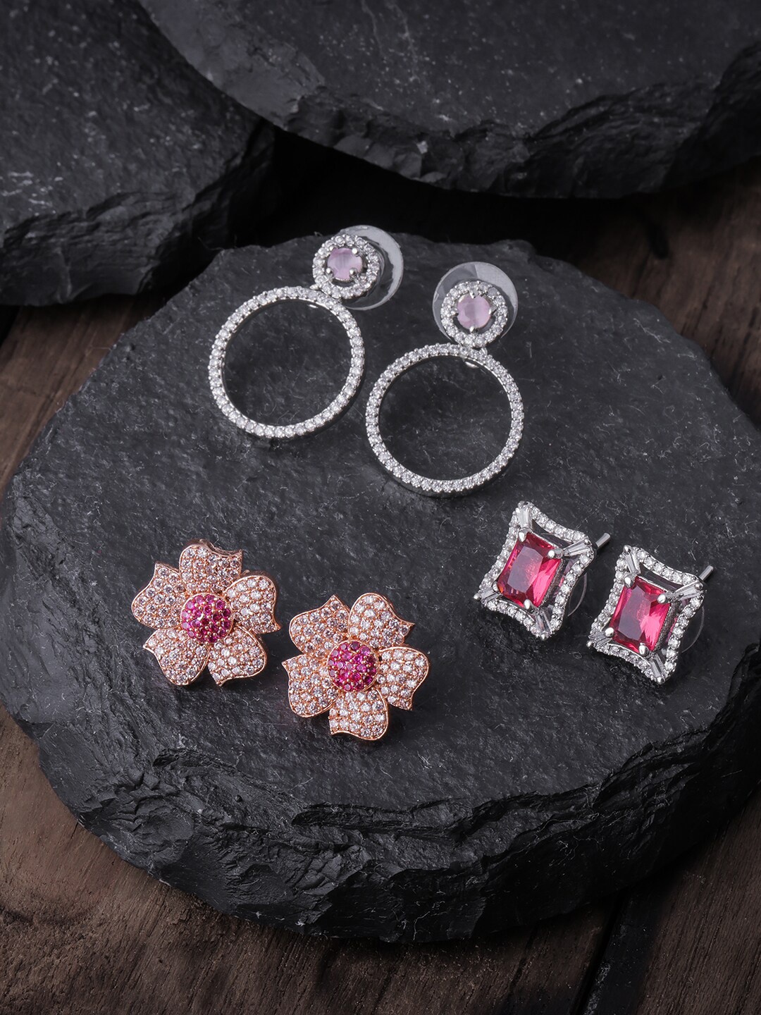 

Brandsoon Gold-Toned & Silver-Plated Pack of 3 Floral Studs Earrings