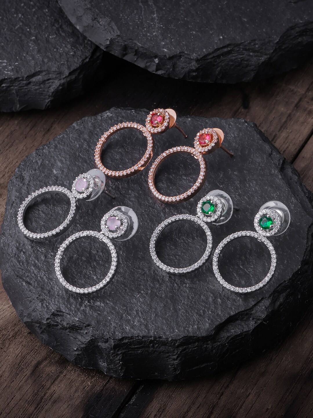 

Brandsoon Rose Gold & Green Pack of 3 Circular Drop Earrings