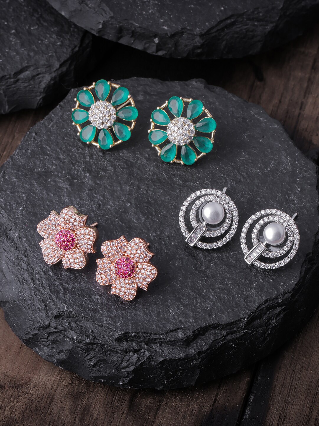 

Brandsoon Set of 3 Brass Plated Feather Shaped Studs Earrings, Multi