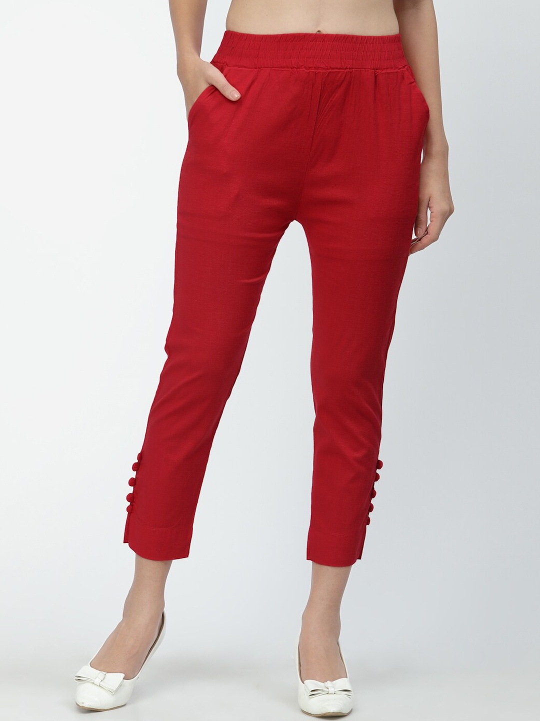 

Anekaant Women Red Cotton Three Fourth Length Leggings
