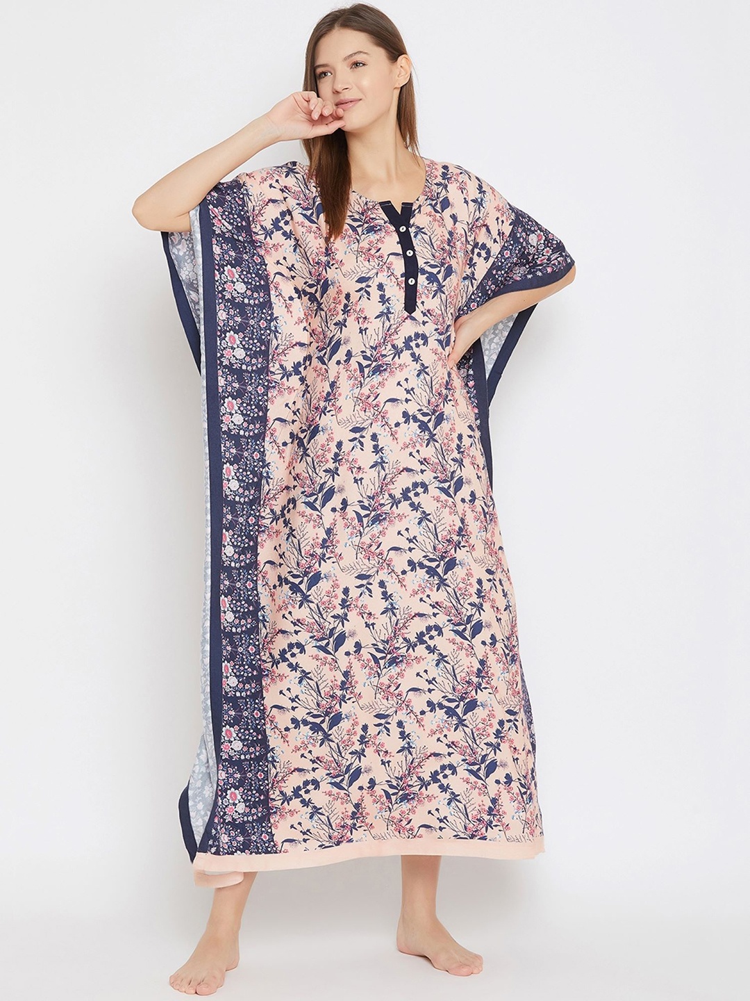 

The Kaftan Company Off White Printed Maxi Nightdress