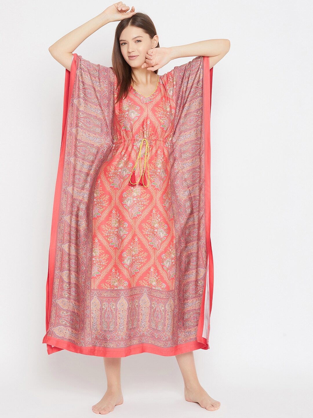 

The Kaftan Company Women Peach Printed Maxi Nightdress