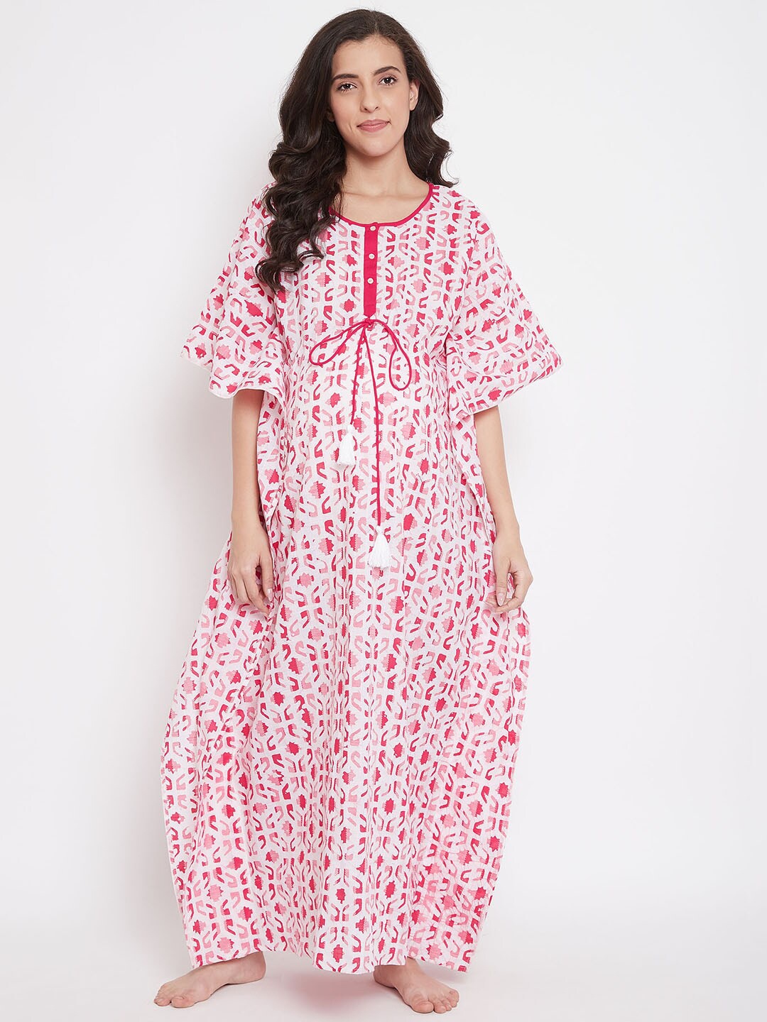 

The Kaftan Company Women Pink Printed Maxi Nightdress
