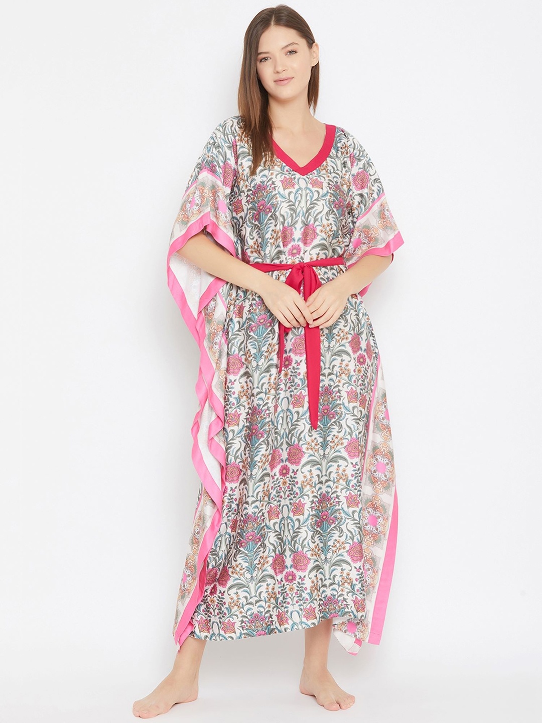 

The Kaftan Company Women Off White Printed Maxi Nightdress