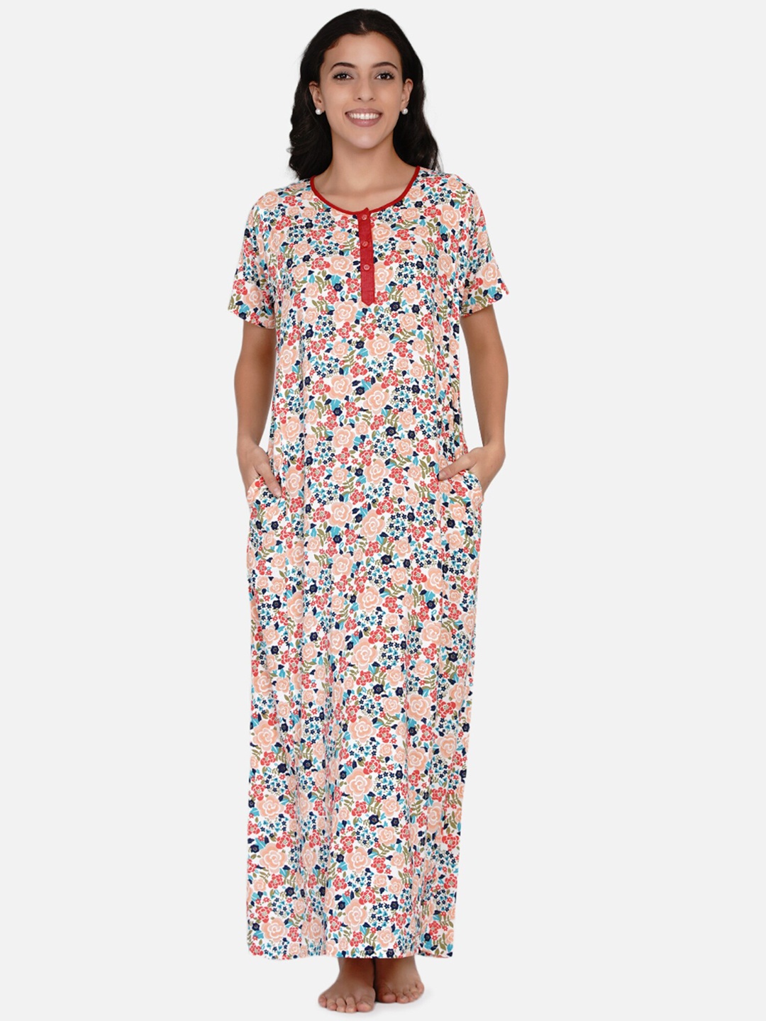 

The Kaftan Company White Printed Maxi Nightdress