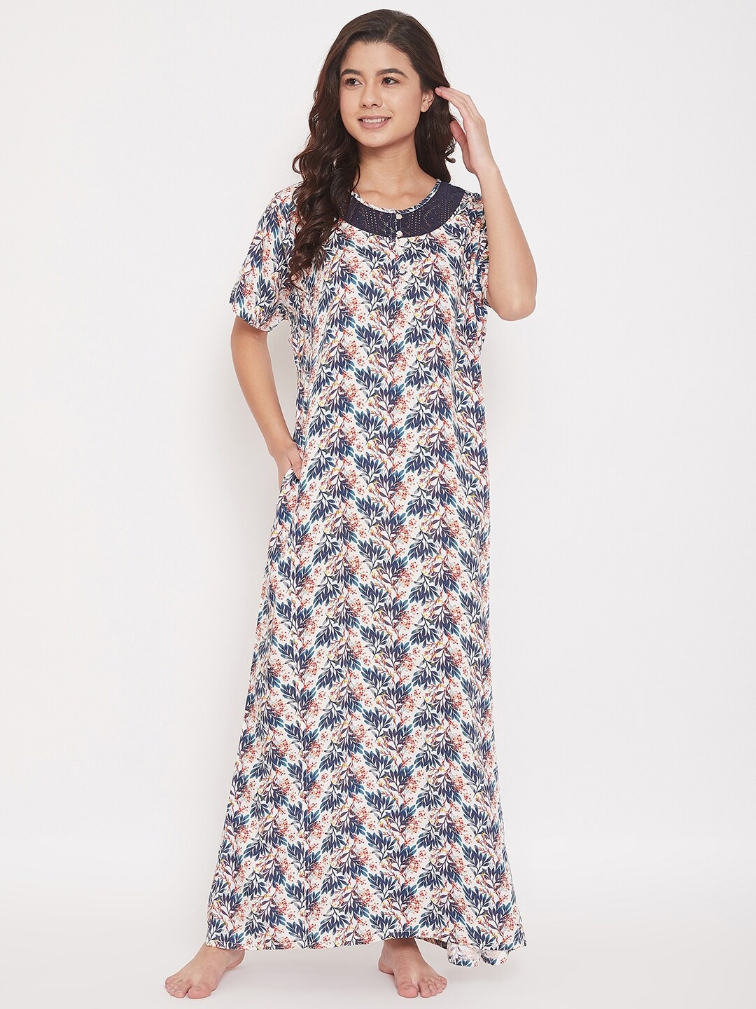 

The Kaftan Company White Printed Maxi Nightdress