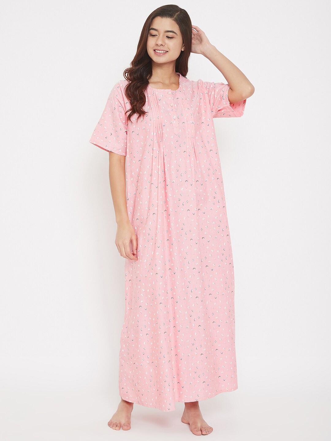 

The Kaftan Company Pink Printed Maxi Pure Cotton Nightdress