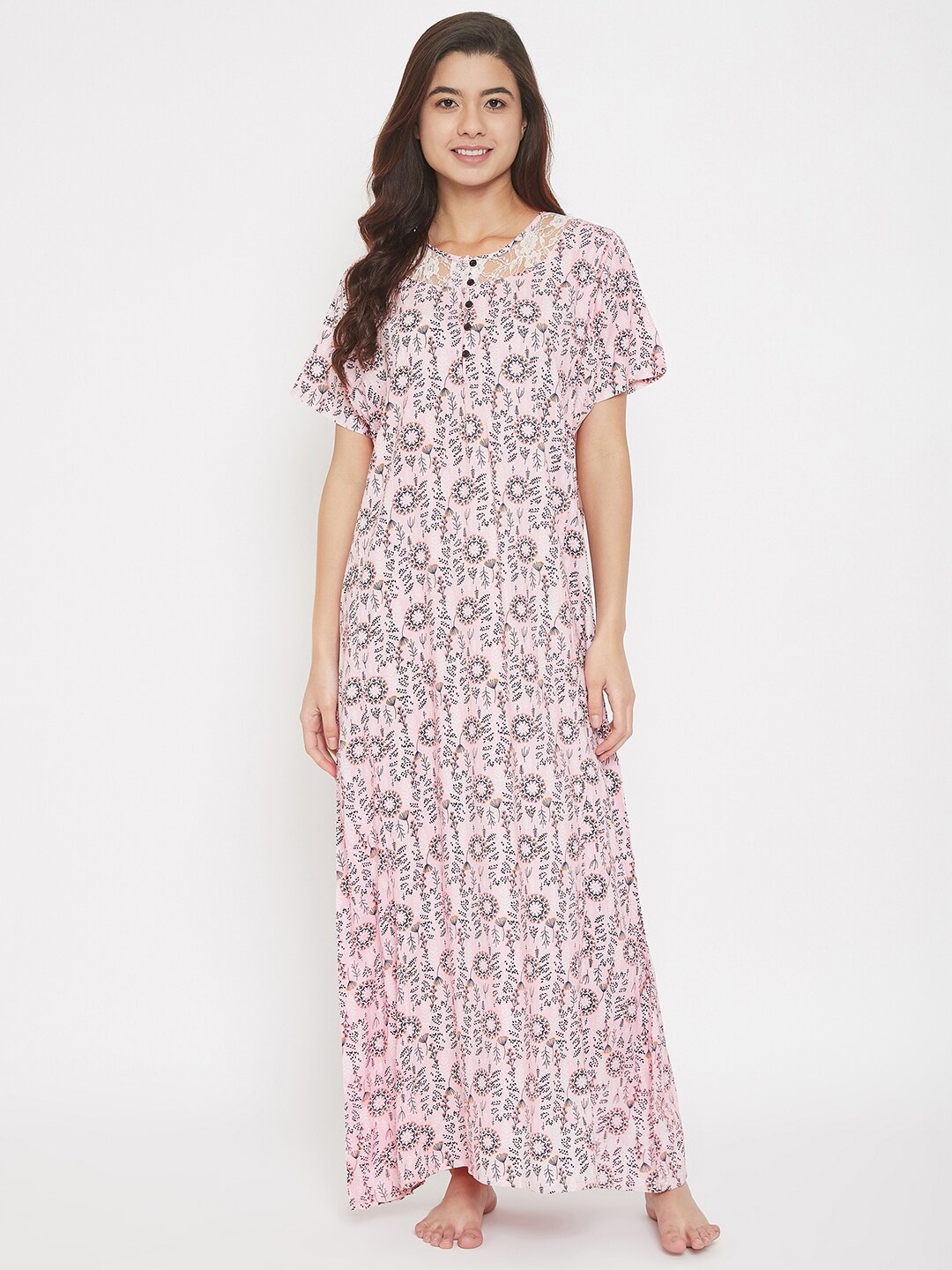 

The Kaftan Company Pink Printed Maxi Nightdress