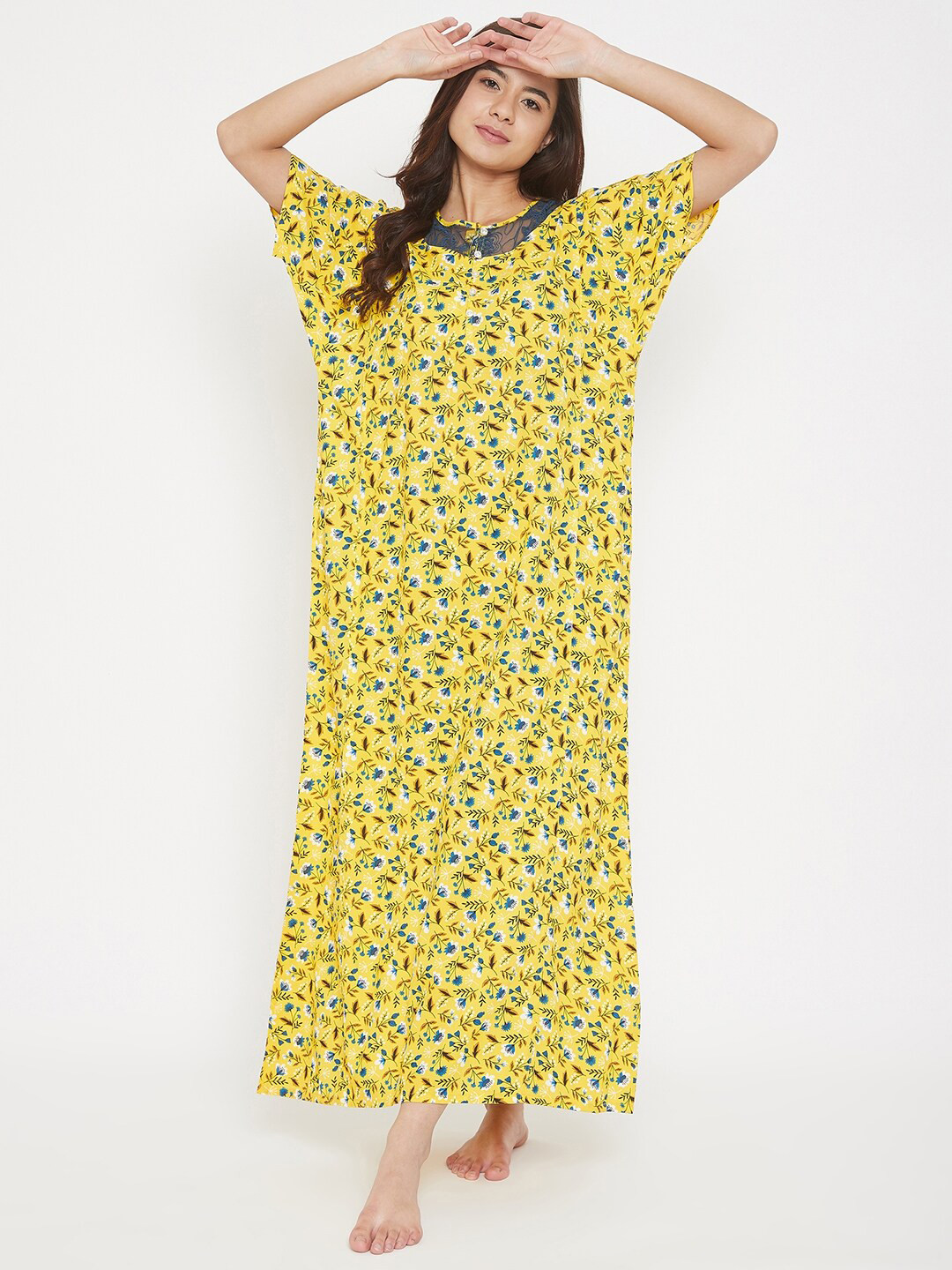 

The Kaftan Company Yellow Printed Maxi Nightdress