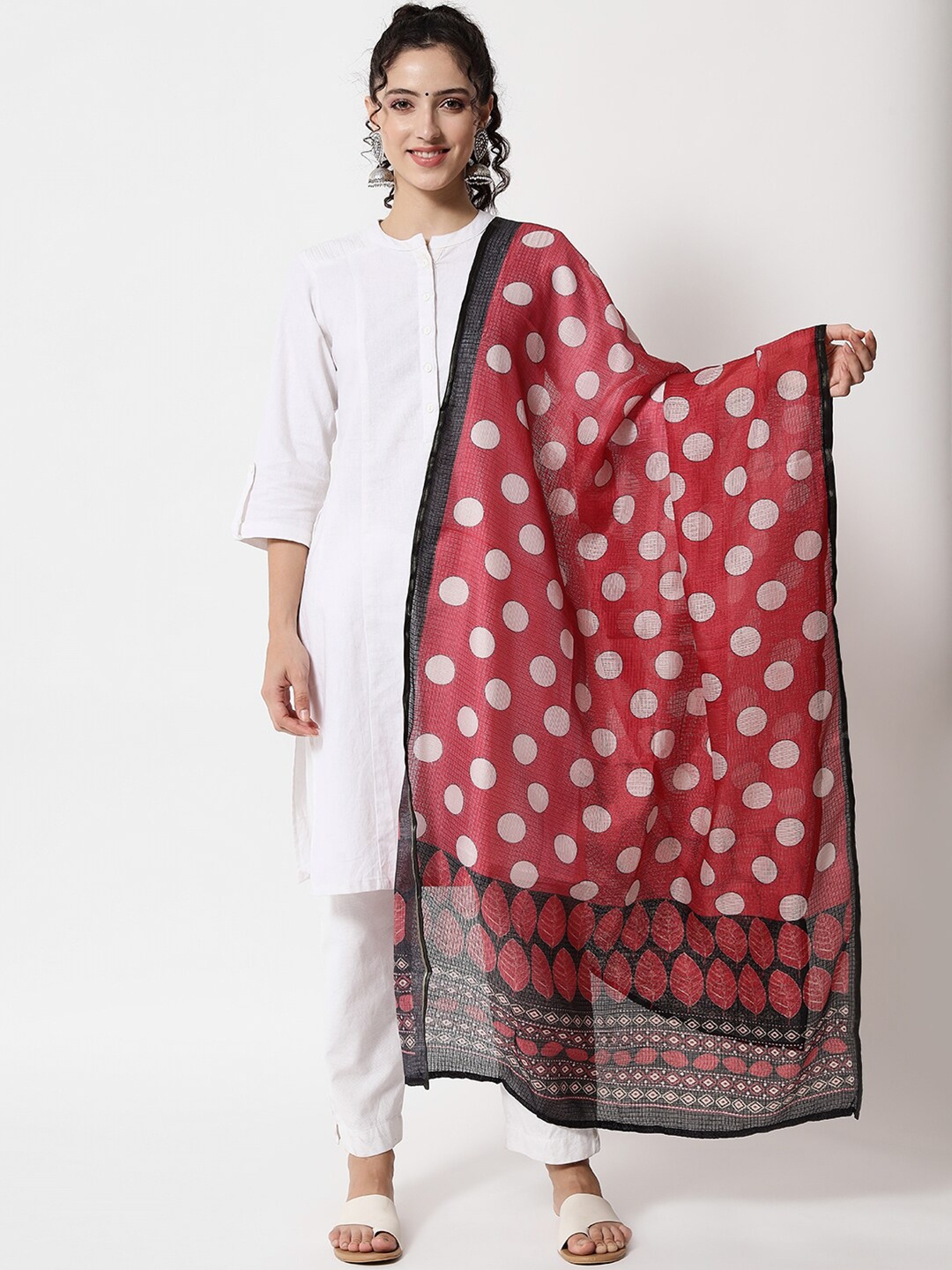 

KALINI Red & White Polka Dots Printed Dupatta